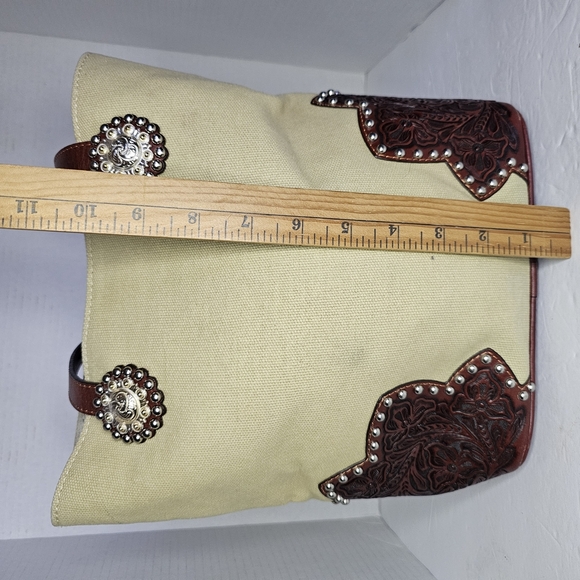 Cream and Brown Western Tote with Leather Accents - Picture 13 of 14
